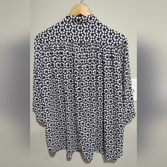 Rebecca Minkoff Women's 3/4 Sleeve Geometric Navy And White Blouse Shirt Size M - Picture 6 of 7
